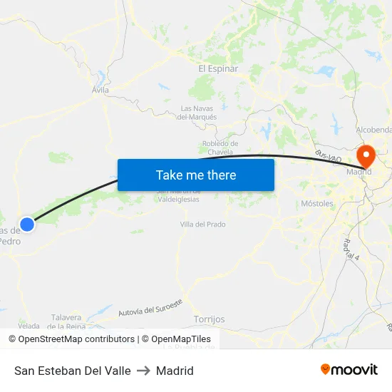 San Esteban Del Valle to Madrid map