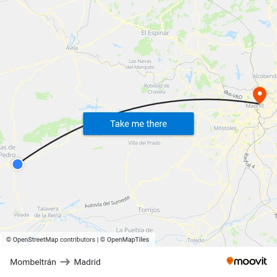 Mombeltrán to Madrid map