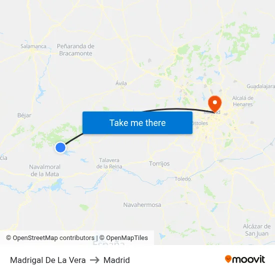 Madrigal De La Vera to Madrid map