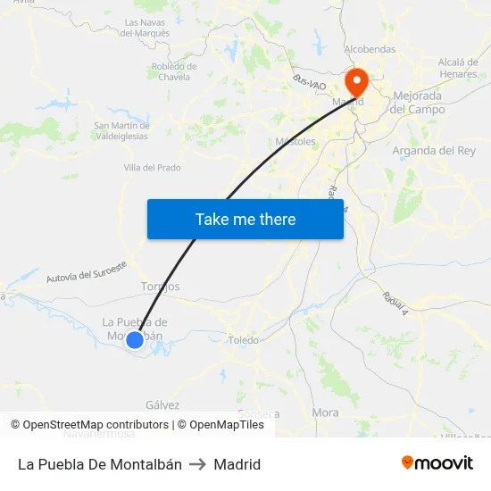 La Puebla De Montalbán to Madrid map