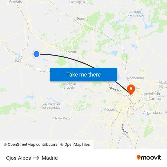 Ojos-Albos to Madrid map