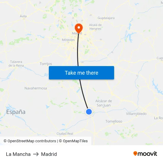 La Mancha to Madrid map