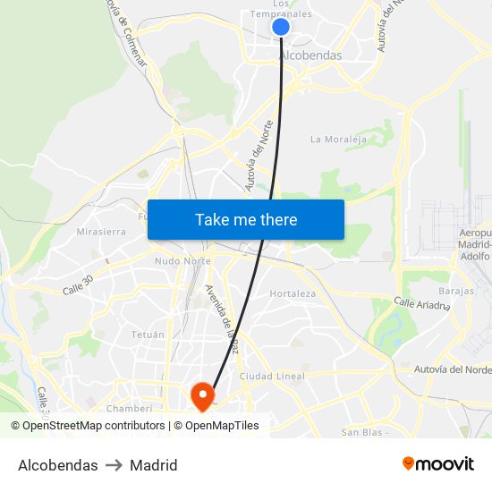 Alcobendas to Madrid map
