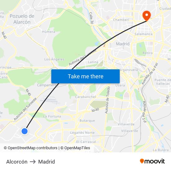 Alcorcón to Madrid map
