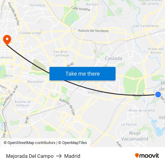 Mejorada Del Campo to Madrid map