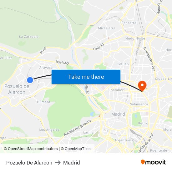 Pozuelo De Alarcón to Madrid map