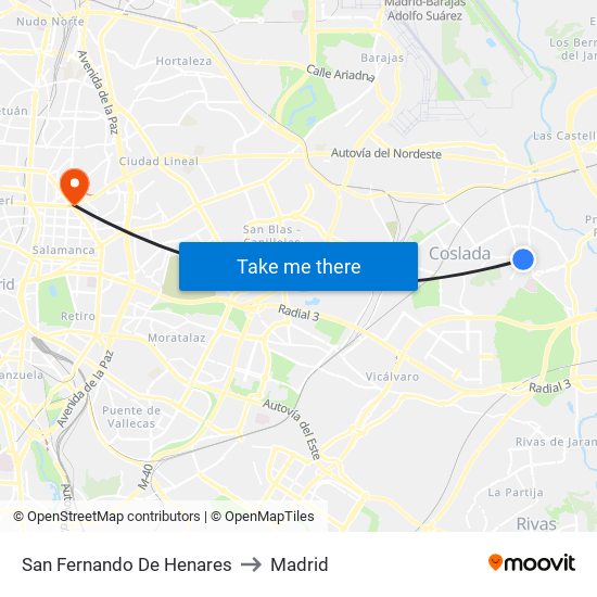 San Fernando De Henares to Madrid map