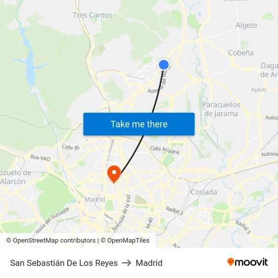 San Sebastián De Los Reyes to Madrid map