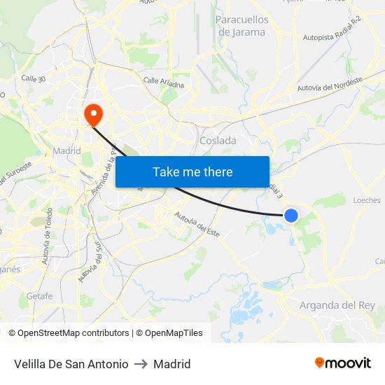 Velilla De San Antonio to Madrid map