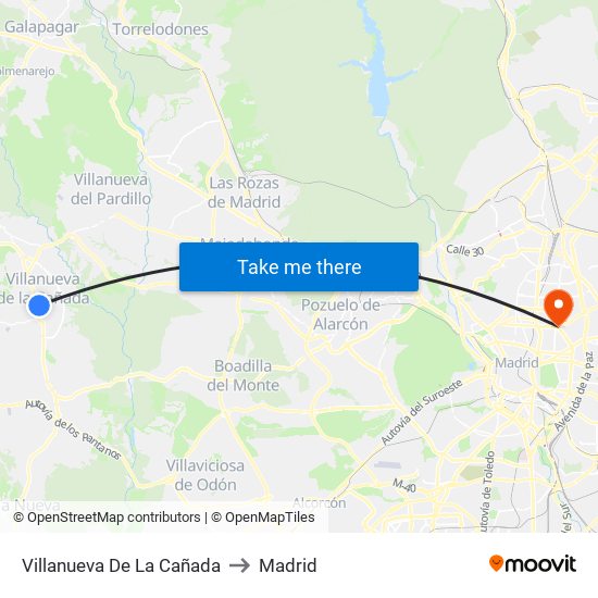 Villanueva De La Cañada to Madrid map
