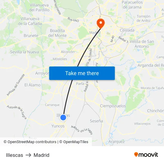 Illescas to Madrid map