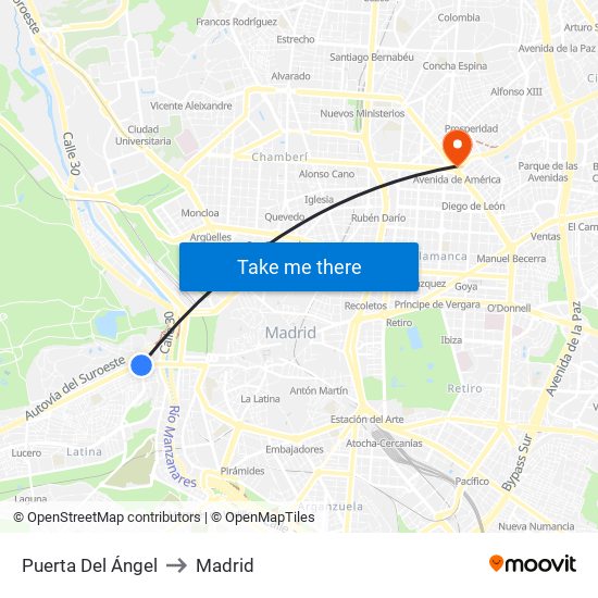 Puerta Del Ángel to Madrid map