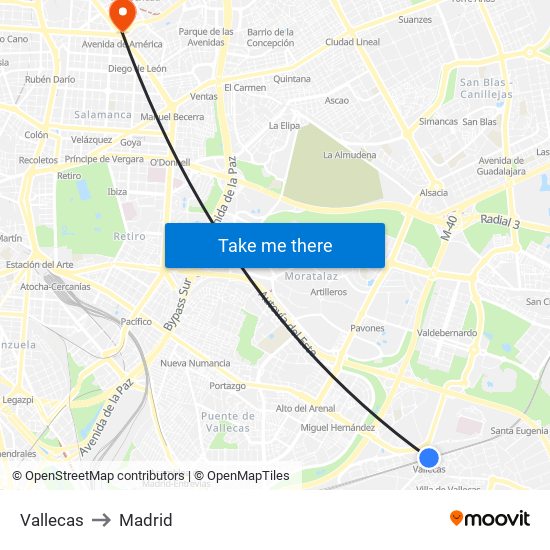 Vallecas to Madrid map