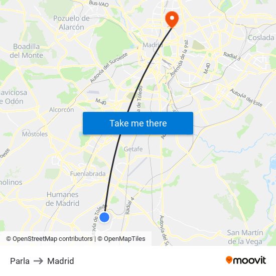 Parla to Madrid map