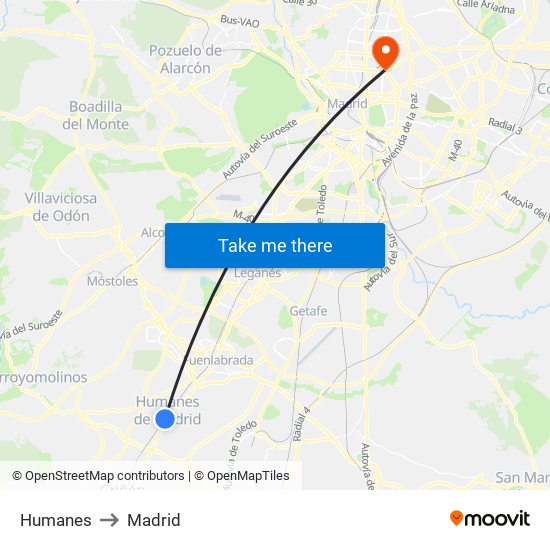 Humanes to Madrid map