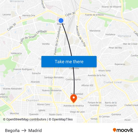 Begoña to Madrid map