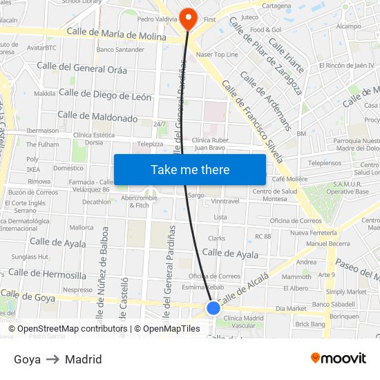 Goya to Madrid map