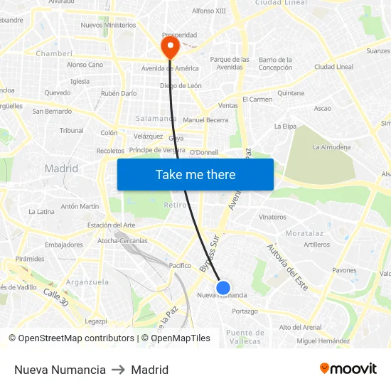 Nueva Numancia to Madrid map