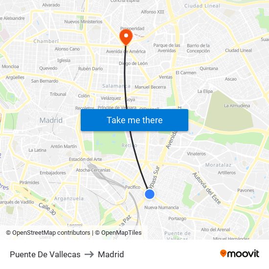 Puente De Vallecas to Madrid map