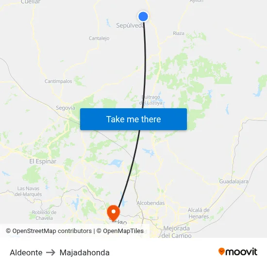 Aldeonte to Majadahonda map