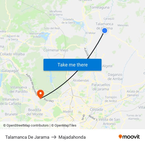 Talamanca De Jarama to Majadahonda map