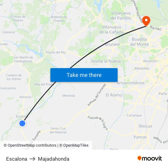 Escalona to Majadahonda map