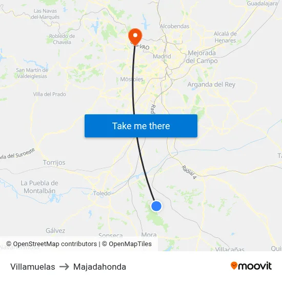 Villamuelas to Majadahonda map