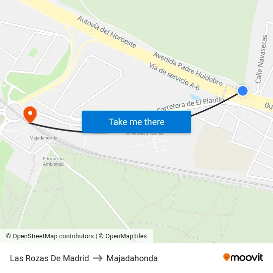Las Rozas De Madrid to Majadahonda map