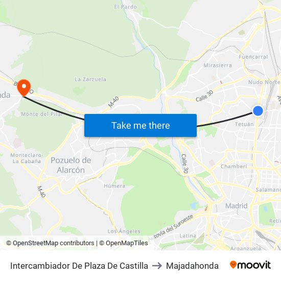 Intercambiador De Plaza De Castilla to Majadahonda map