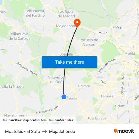 Móstoles - El Soto to Majadahonda map