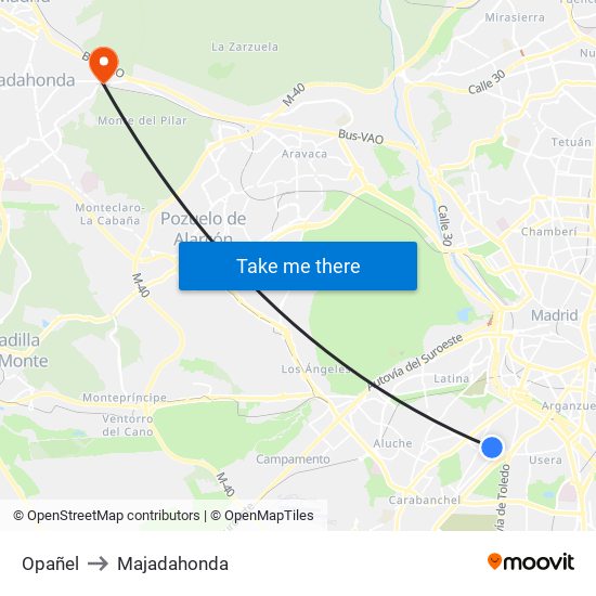 Opañel to Majadahonda map