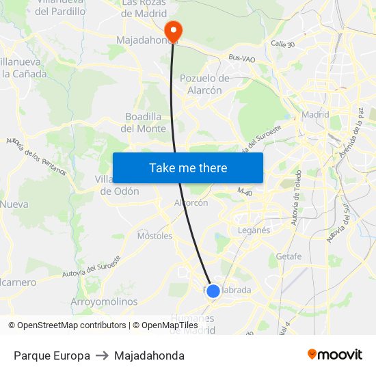 Parque Europa to Majadahonda map