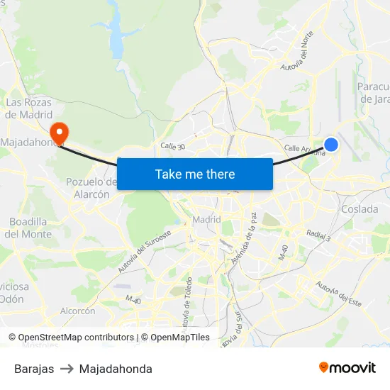 Barajas to Majadahonda map