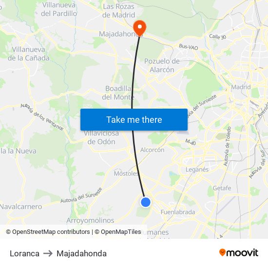 Loranca to Majadahonda map