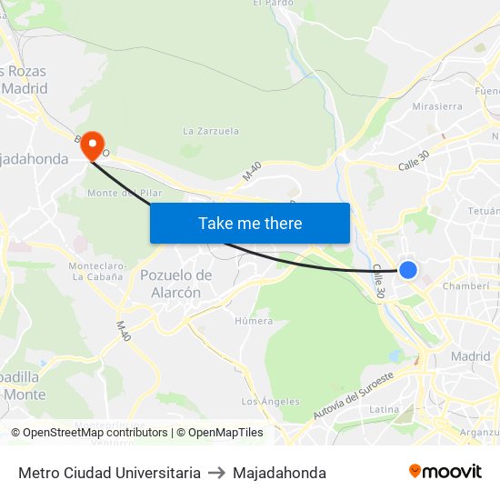 Metro Ciudad Universitaria to Majadahonda map