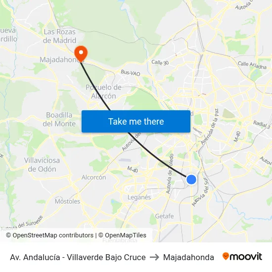 Av. Andalucía - Villaverde Bajo Cruce to Majadahonda map