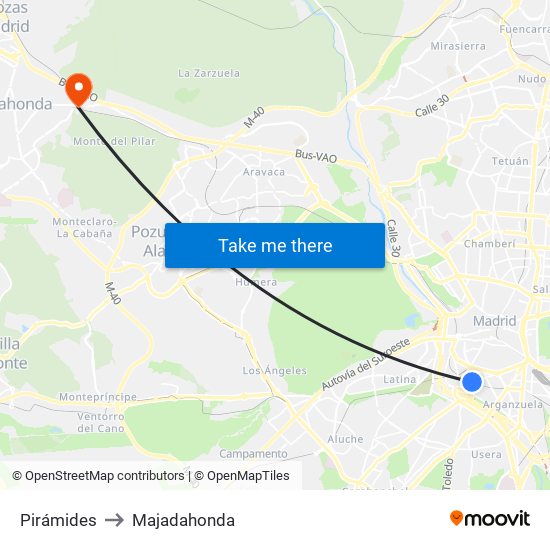 Pirámides to Majadahonda map