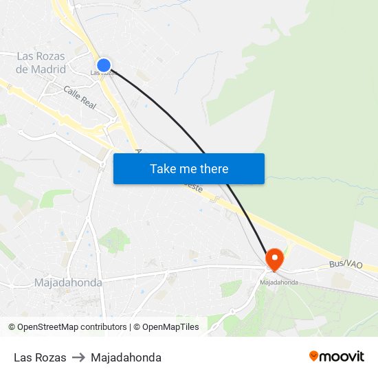 Las Rozas to Majadahonda map