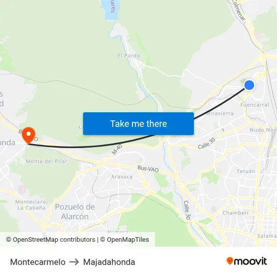 Montecarmelo to Majadahonda map
