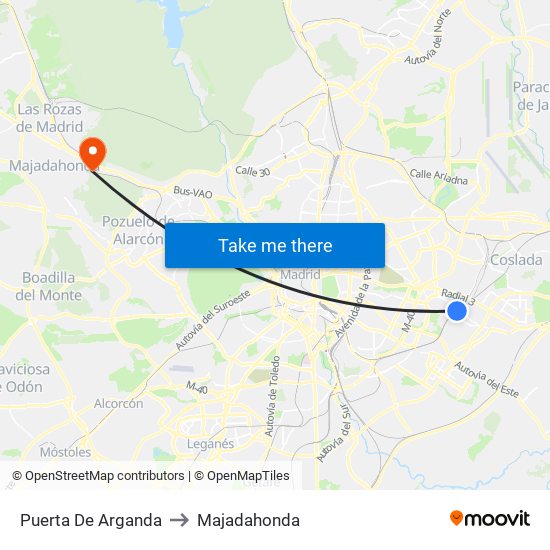 Puerta De Arganda to Majadahonda map