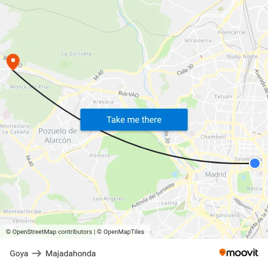 Goya to Majadahonda map