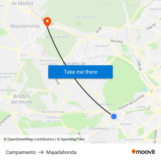 Campamento to Majadahonda map