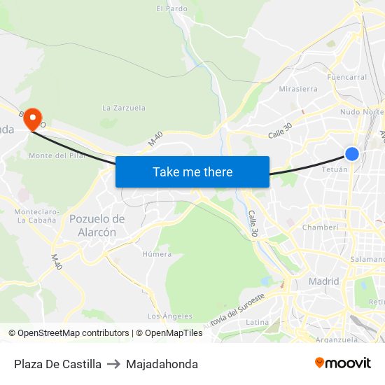 Plaza De Castilla to Majadahonda map
