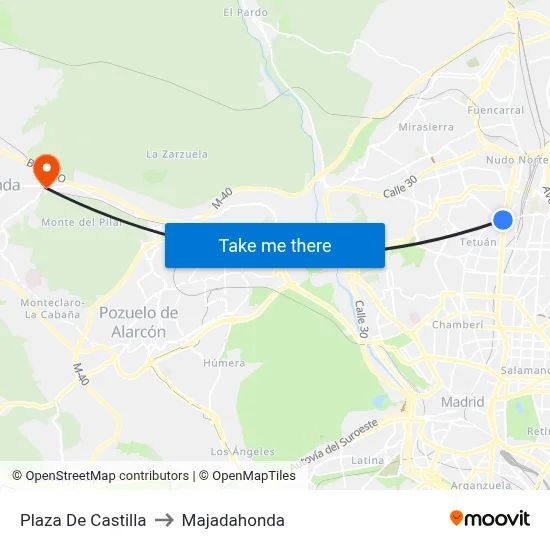 Plaza De Castilla to Majadahonda map