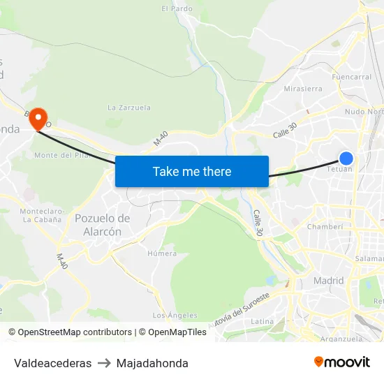Valdeacederas to Majadahonda map