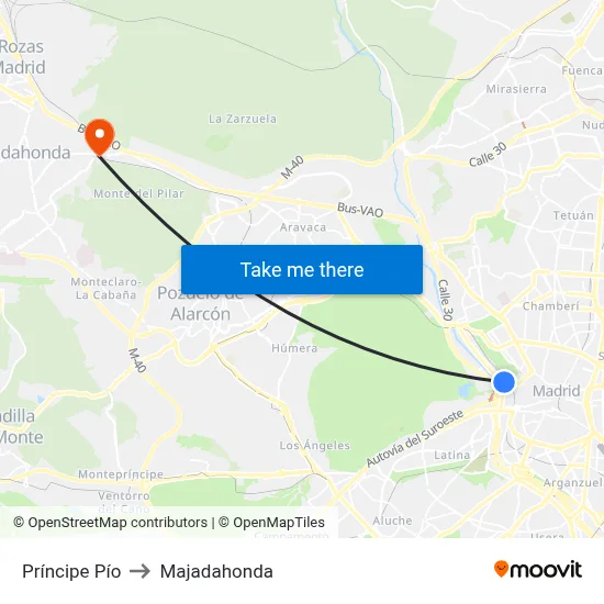 Príncipe Pío to Majadahonda map