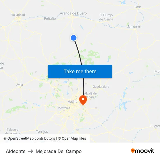 Aldeonte to Mejorada Del Campo map