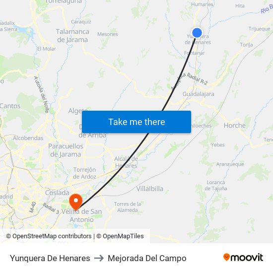 Yunquera De Henares to Mejorada Del Campo map