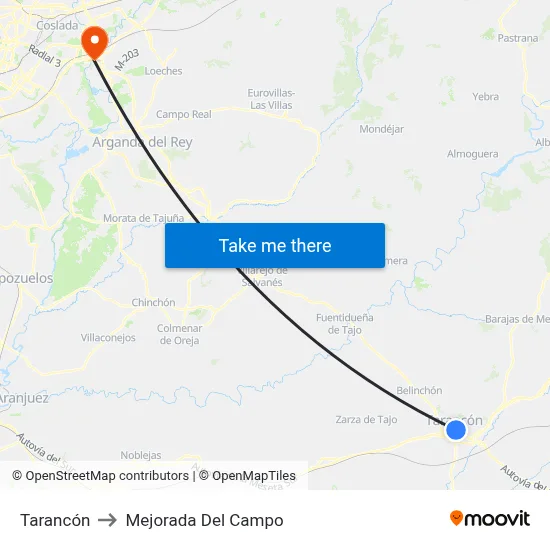 Tarancón to Mejorada Del Campo map