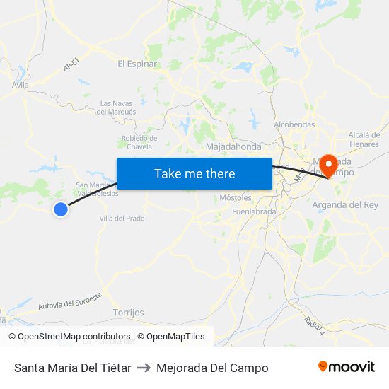 Santa María Del Tiétar to Mejorada Del Campo map